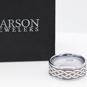 Larson Jeweler Flat Dual Grooved Tungsten Carbide Men's Ring Celtic Design